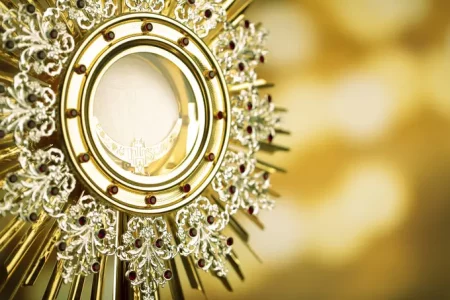 Gold monstrance with the Blessed Sacrament